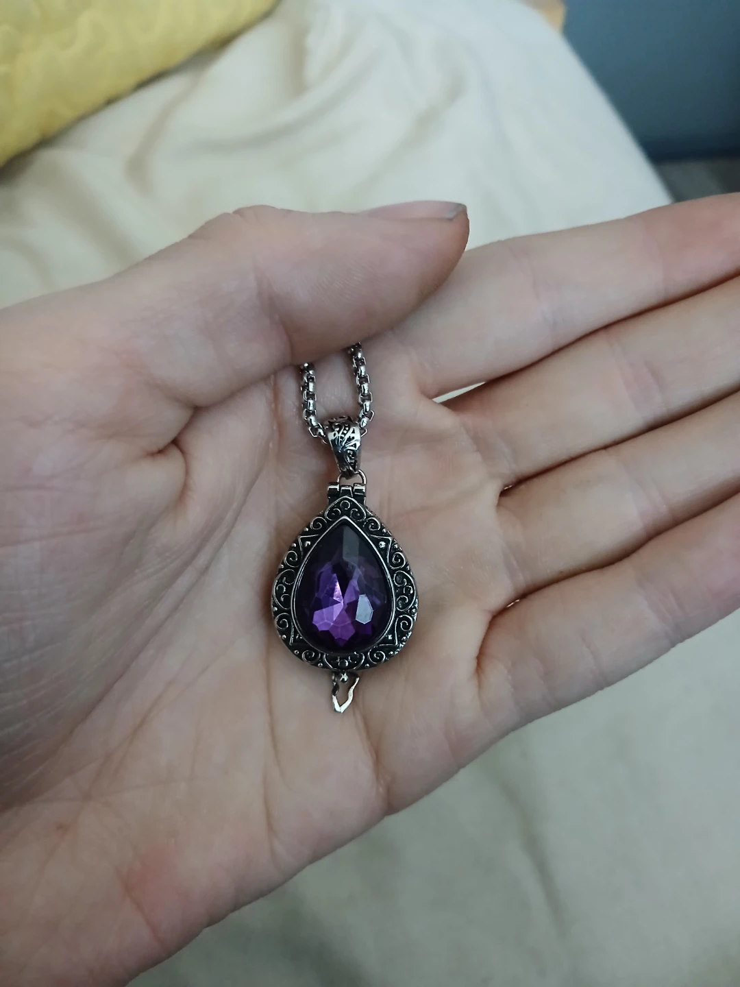 925 Silver Plated Copper And Lab Grown Amethyst Pendant Necklace - photo 3