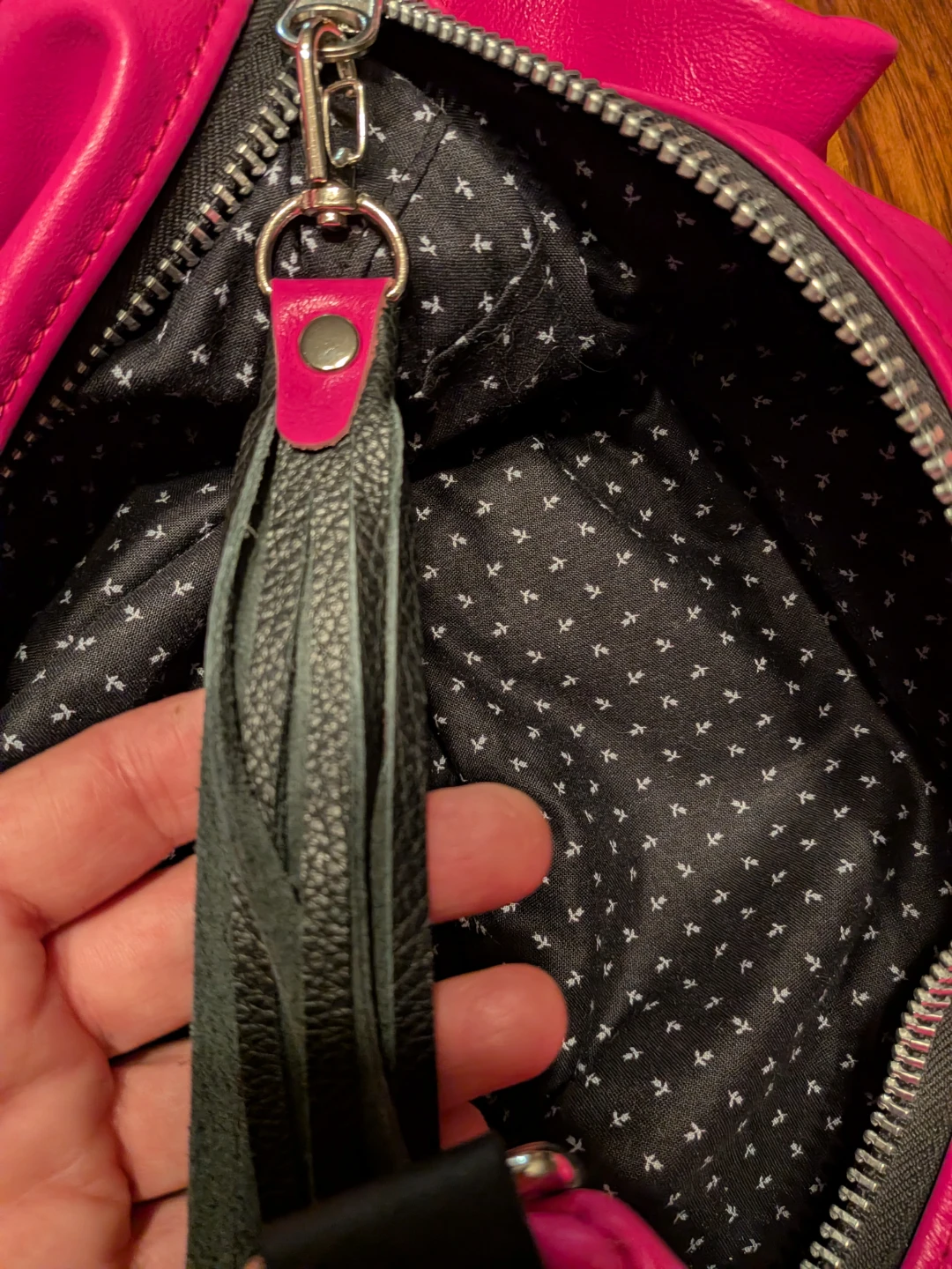Hot Pink Crescent Shoulder Bag with Tassel Detail - photo 4