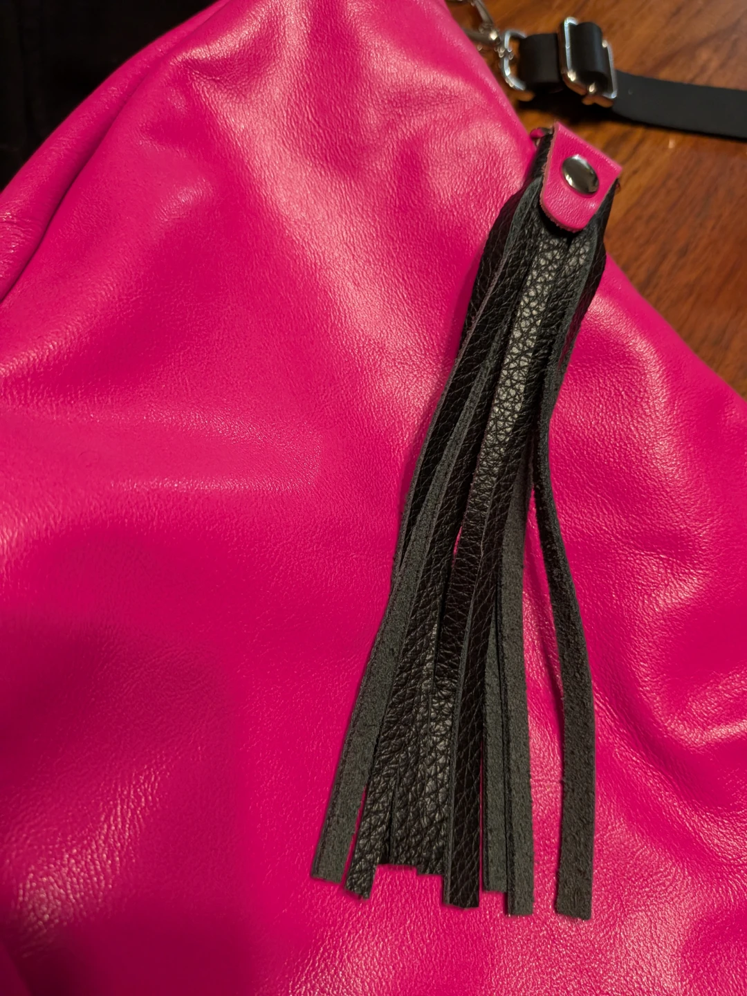 Hot Pink Crescent Shoulder Bag with Tassel Detail - photo 5