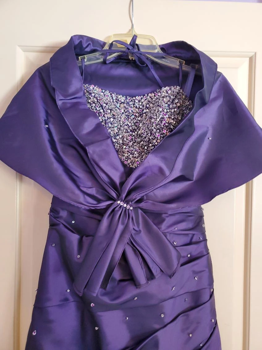 Mori Lee by Madeline Gardner Purple Beaded Strapless Gown