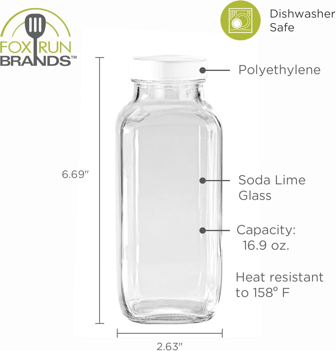 Fox Run Brands Glass Bottle with White Screw Lid - 16.9 oz - NEW - photo 3