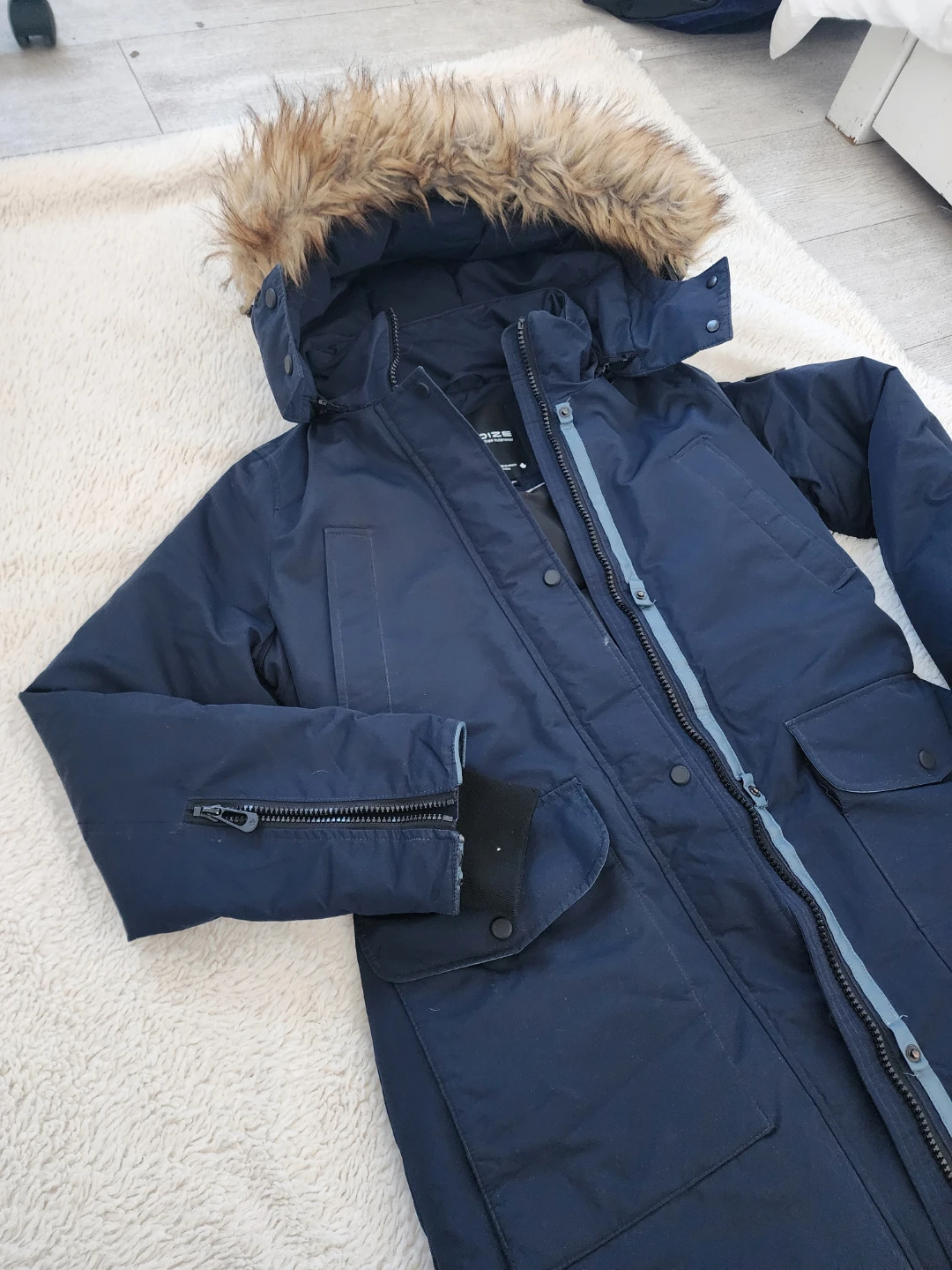 Noize Nora Blue Long Parka Fur Hood Cold Coat