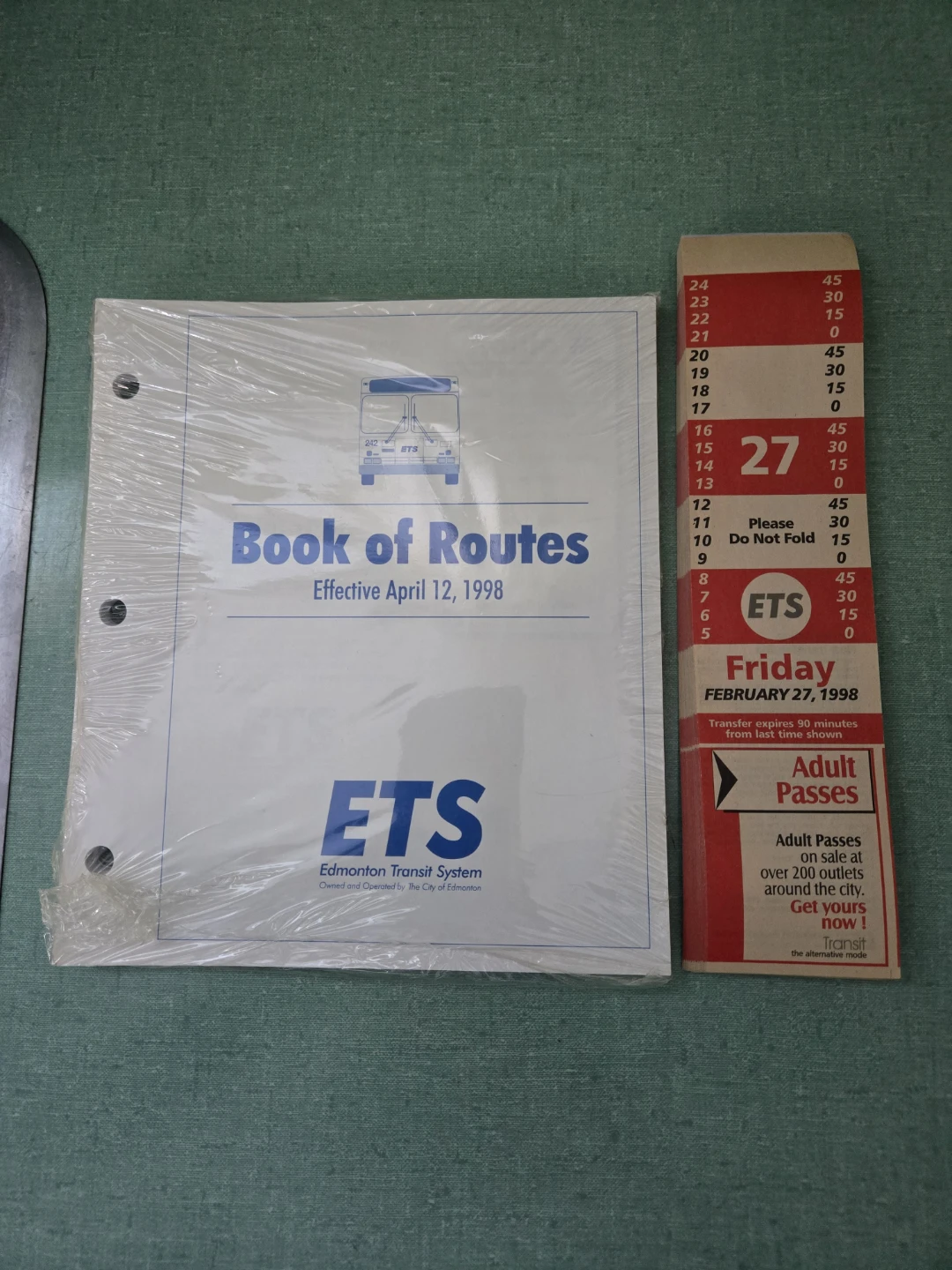 Bundle of ETS 1998 Adult Paper Bus Passes & 1998 Book of Routes