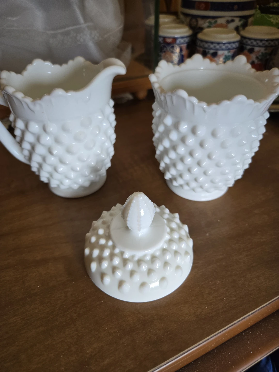 Hobnail Milk Glass Creamer and Sugar Bowl Set