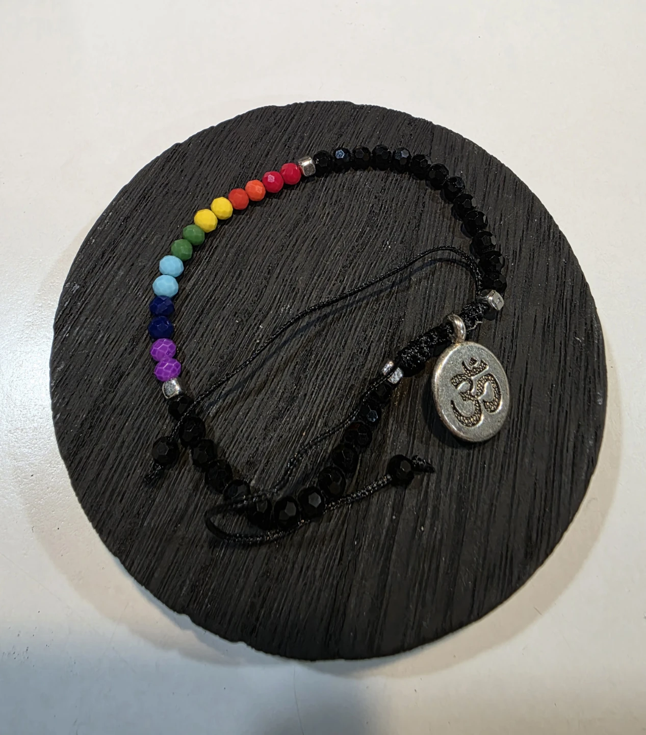 Adjustable Charm Bracelet with Rainbow and Ohm Symbol