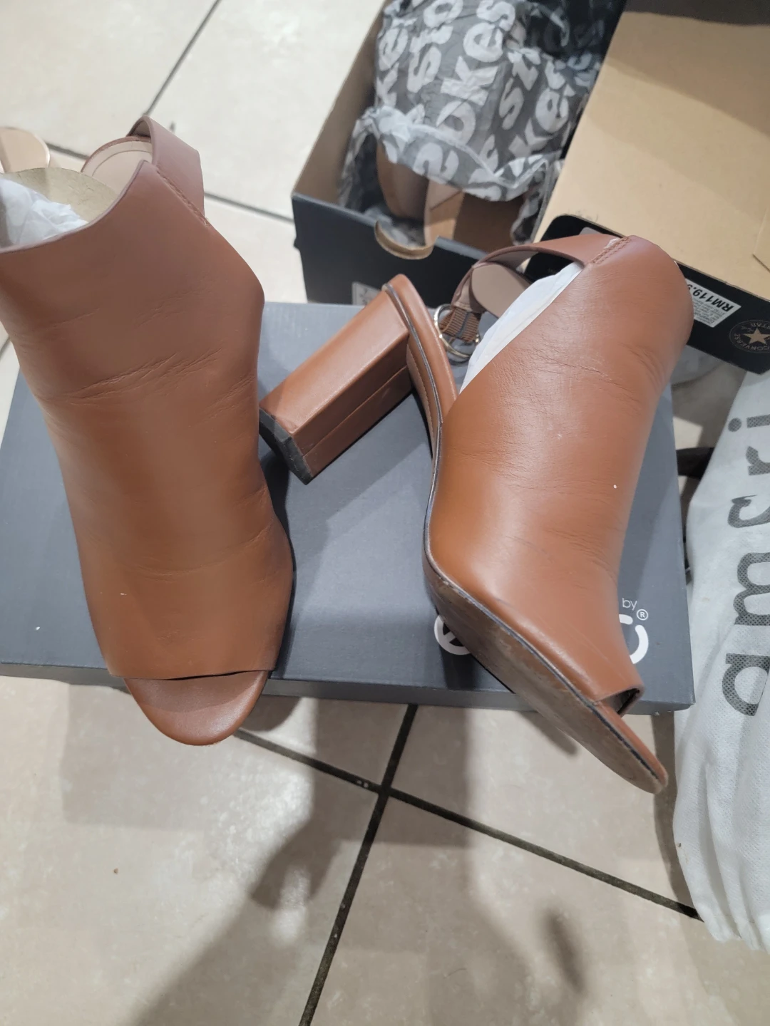 Brown Leather Peep-Toe Heels - photo 2