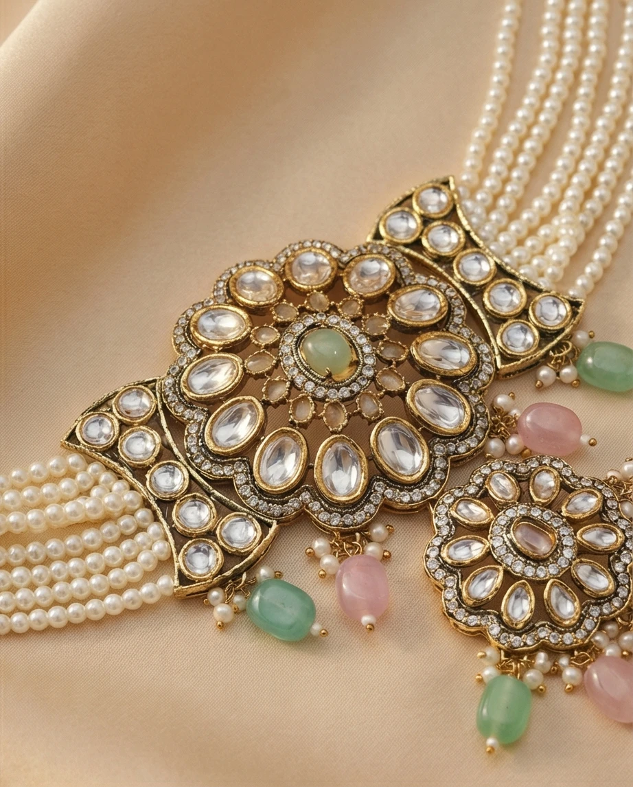 Pearl Choker Necklace and Earrings Set - photo 2