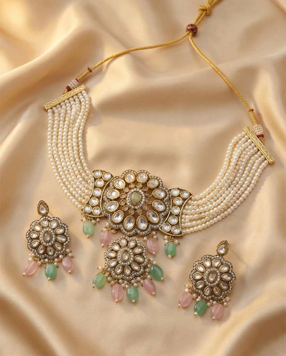 Pearl Choker Necklace and Earrings Set - photo 3