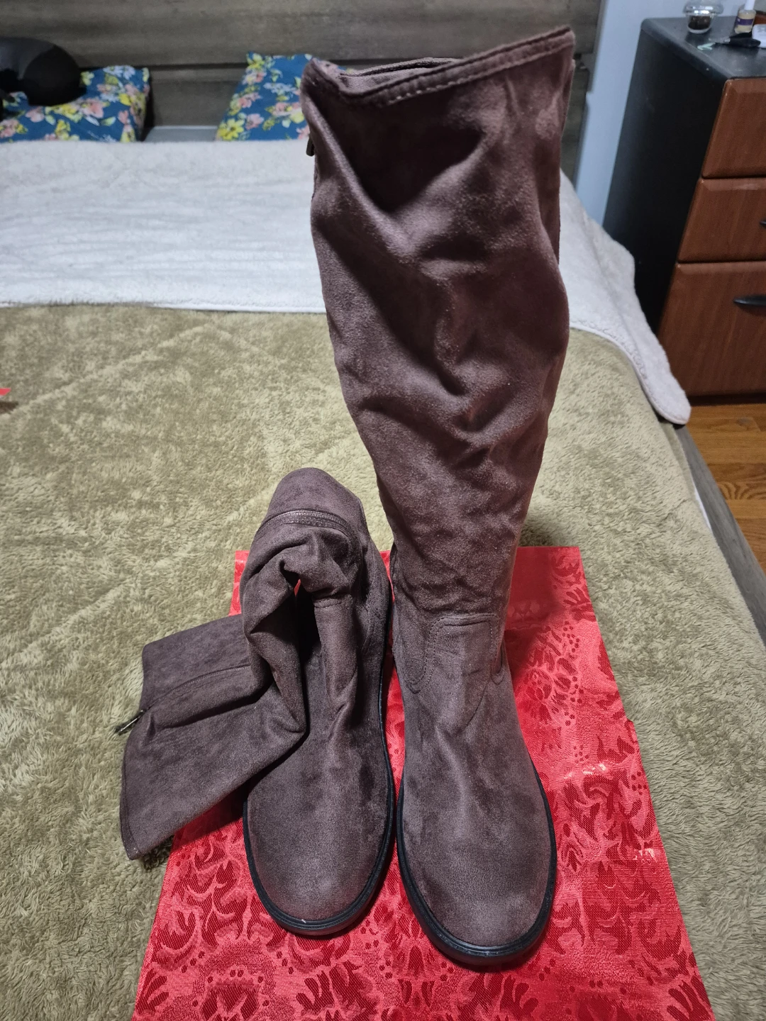 Brown Suede-like Tall Boots