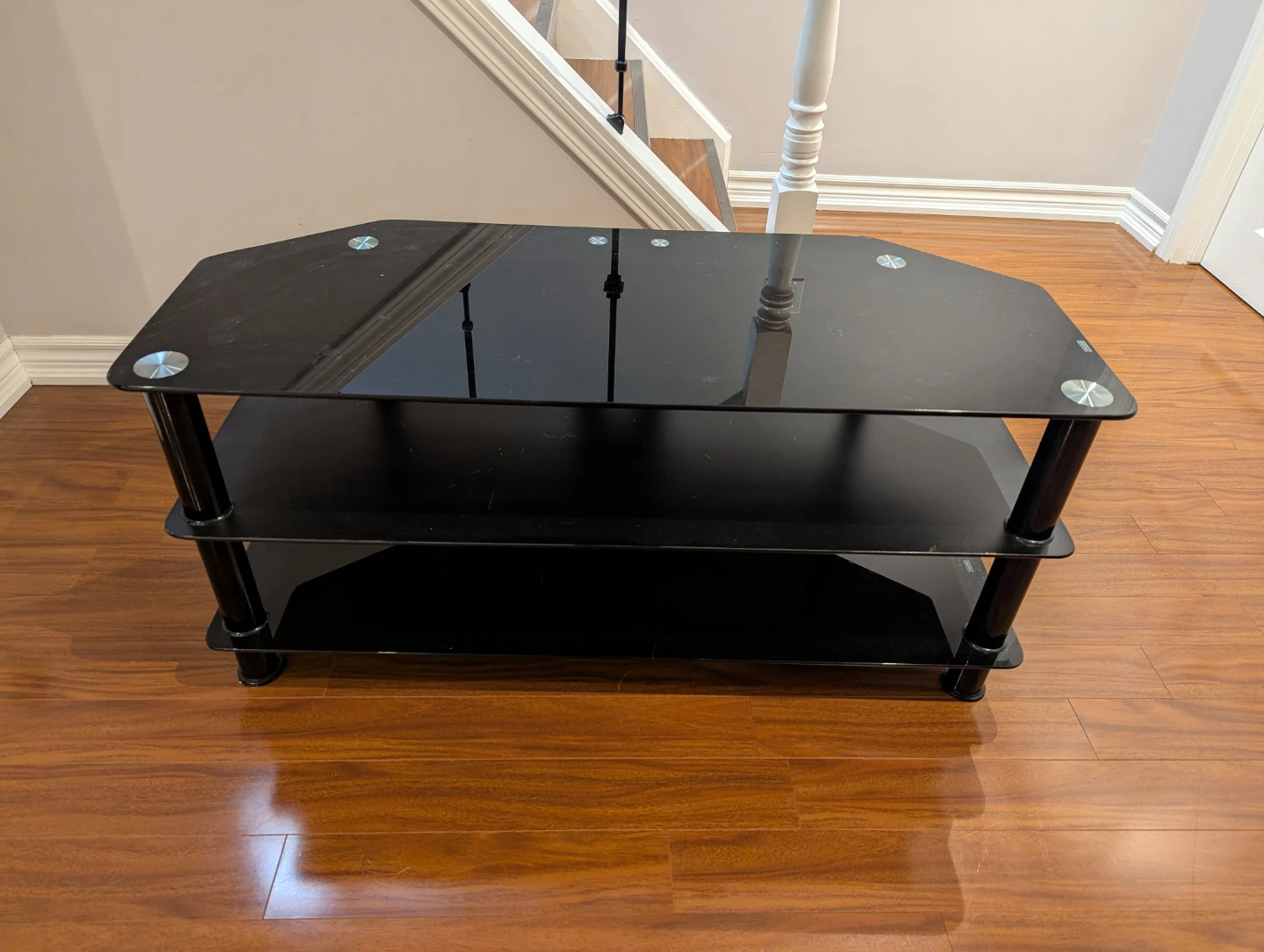 Black 3-Tier Glass TV Stand