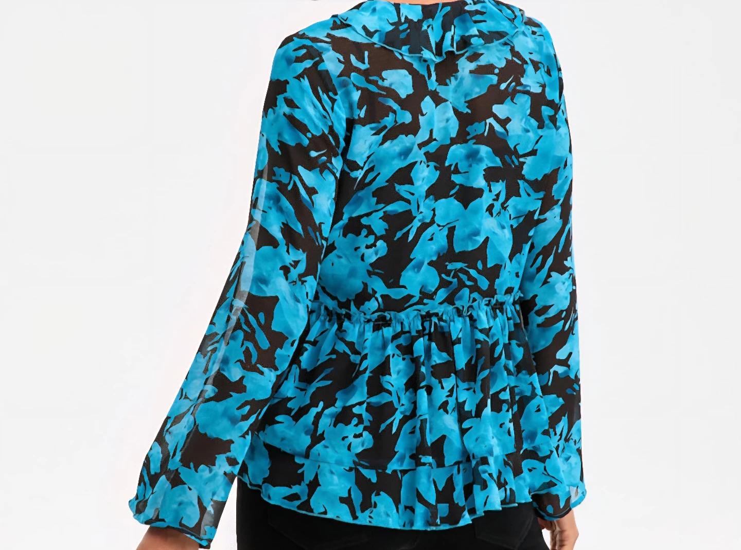 I.N.C. woman Blue Floral Long Sleeve Peplum Blouse - photo 2