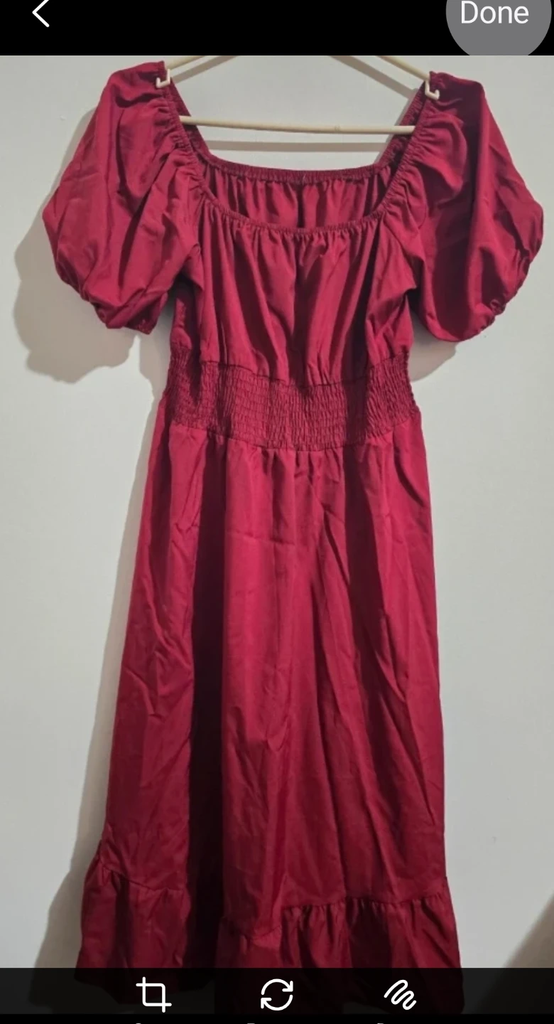 Women's Red Square Neck Puff Sleeve Dress - photo 3