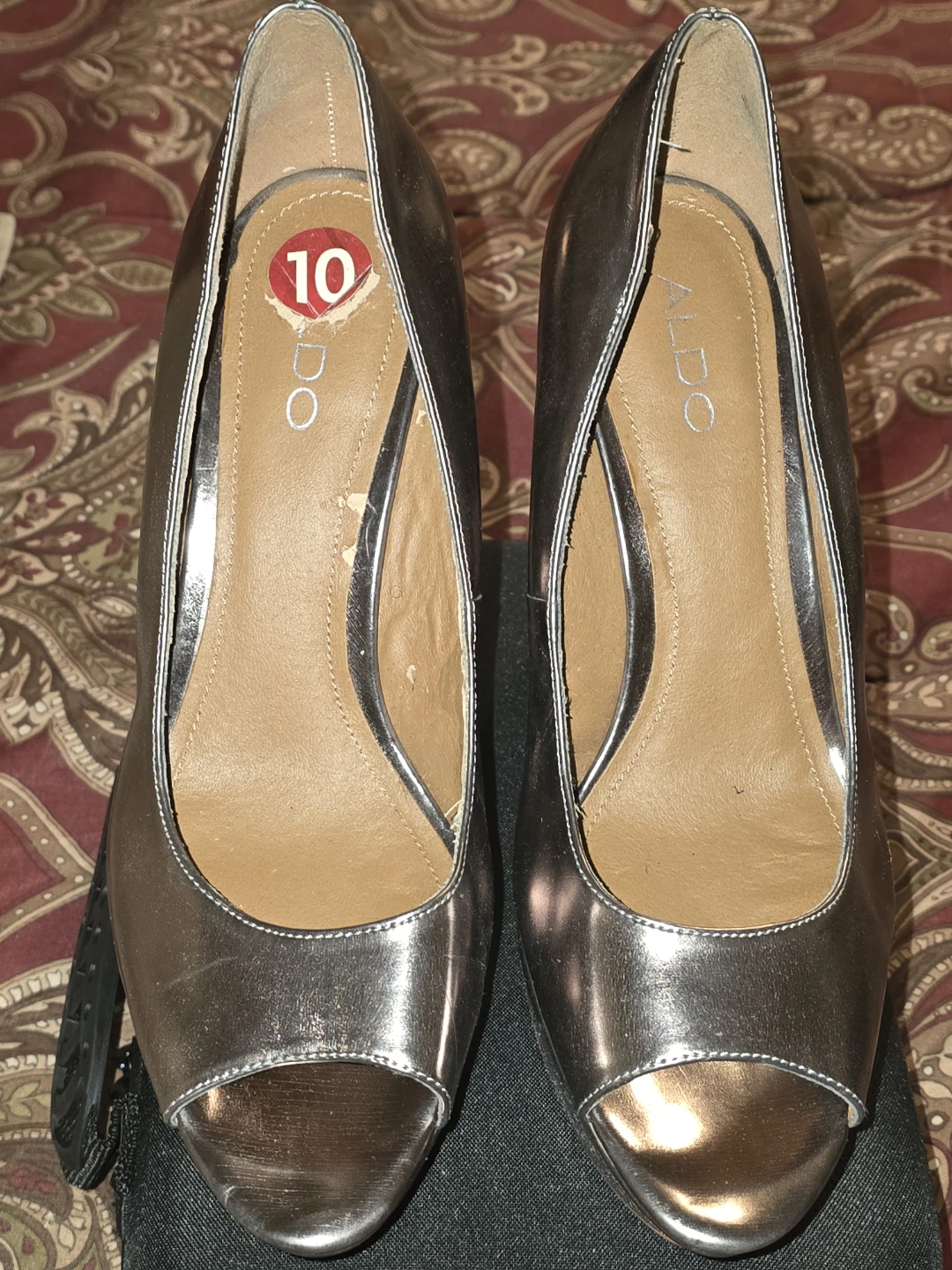 ALDO Women's Silver Peep-Toe Platform Heels Size 10