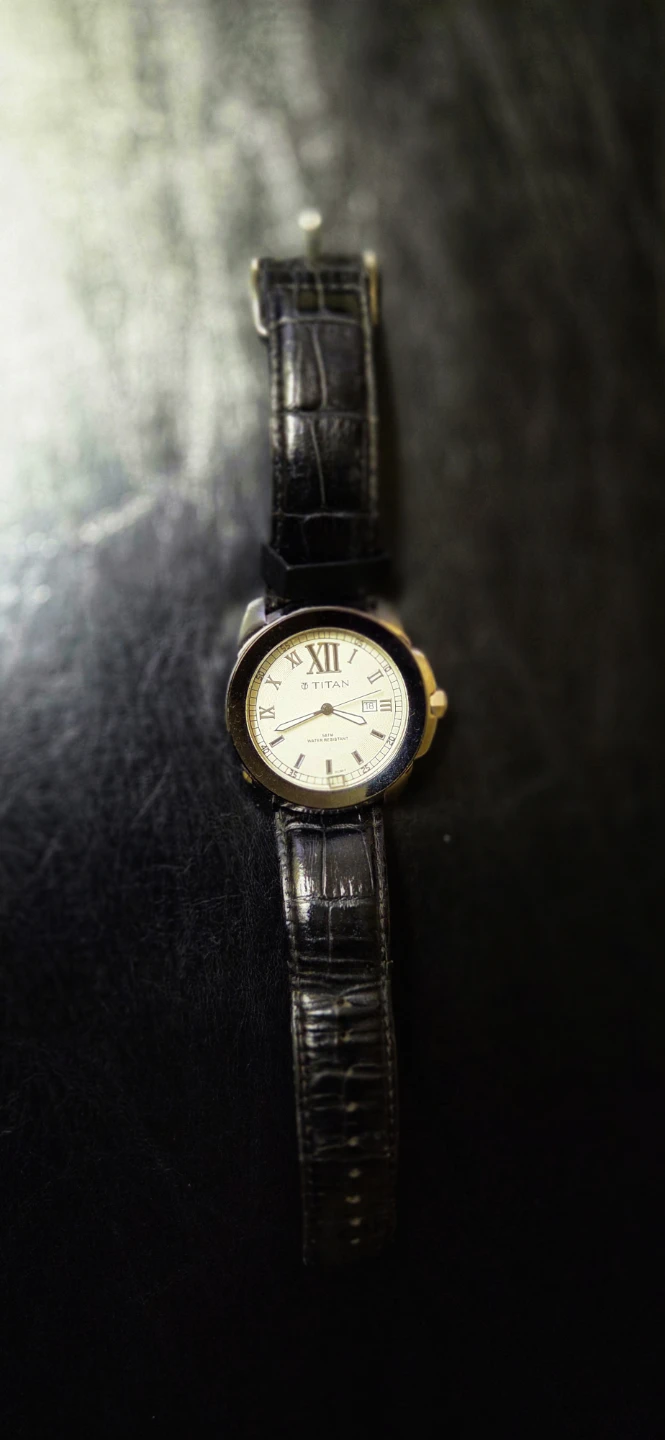 Titan Analog Watch with Black Leather Strap