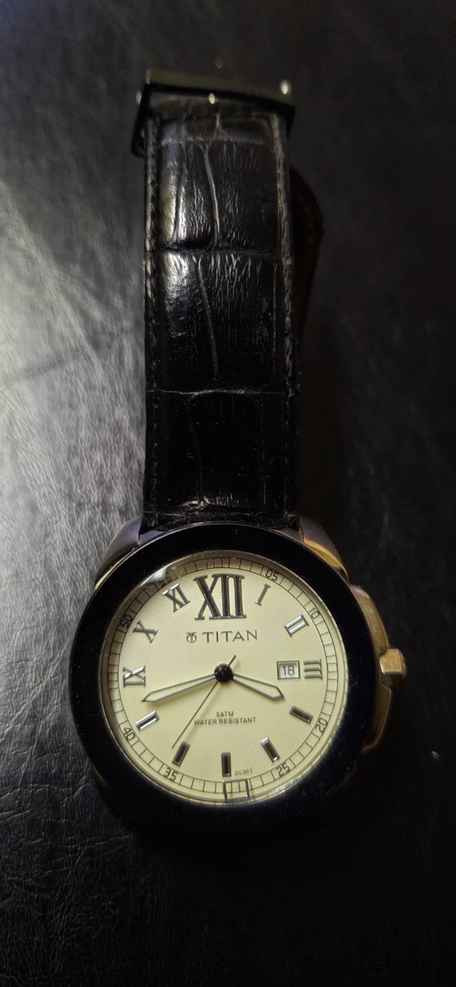 Titan Analog Watch with Black Leather Strap - photo 2