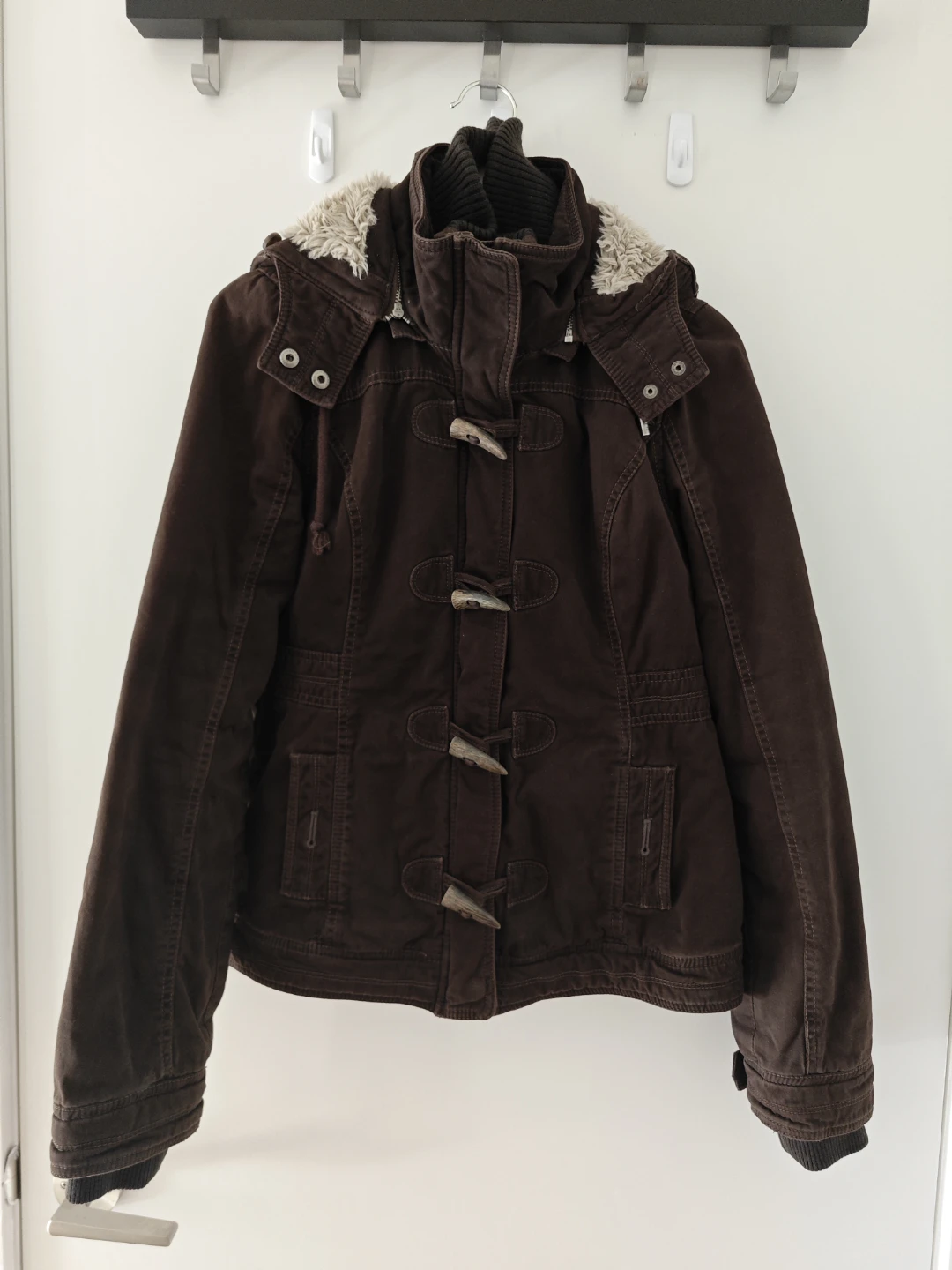 Abercrombie & Fitch Brown Toggle Jacket with Plaid Lining - photo 2