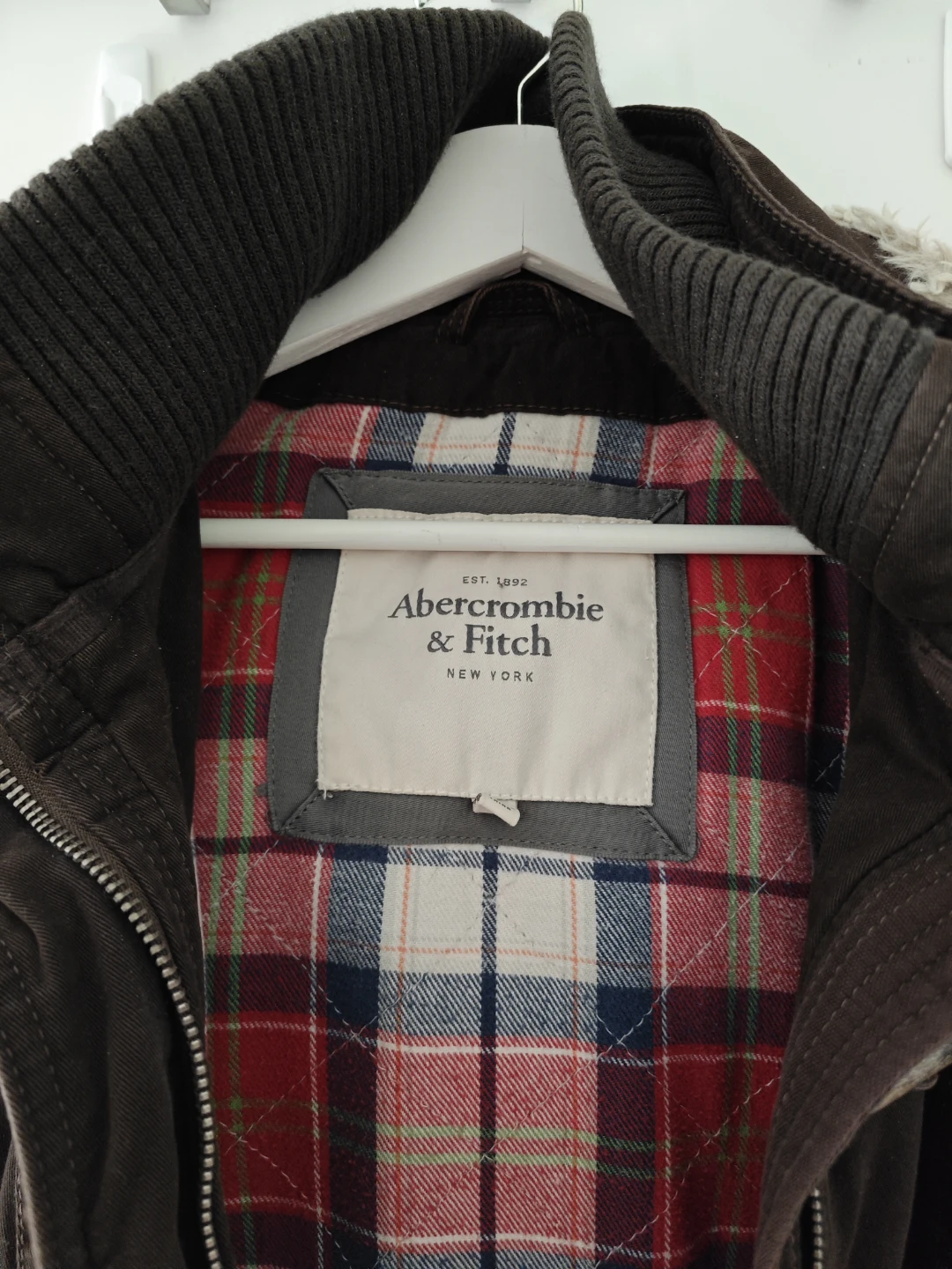 Abercrombie & Fitch Brown Toggle Jacket with Plaid Lining - photo 3