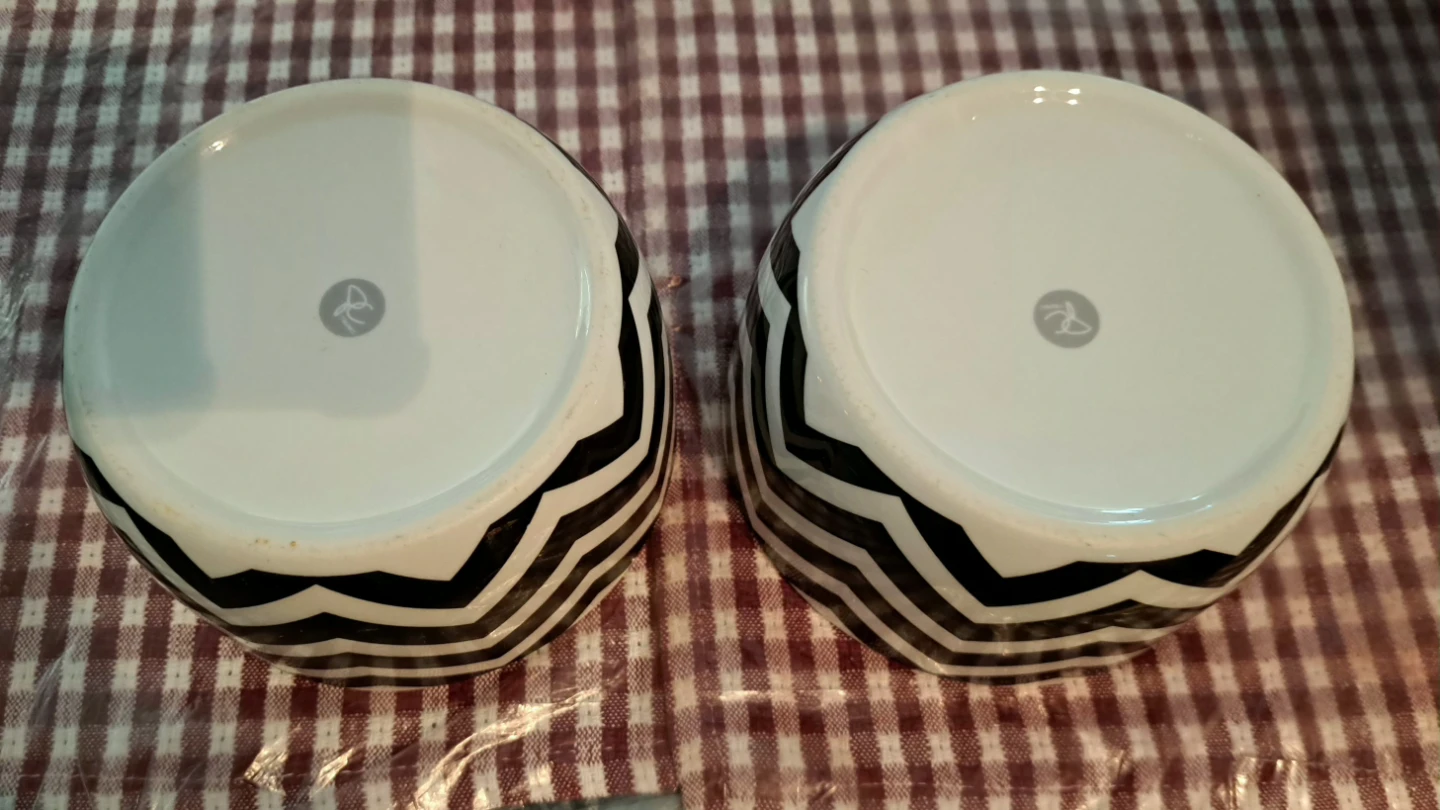 Set of 2 Black and White Chevron Ceramic Bowls - photo 2