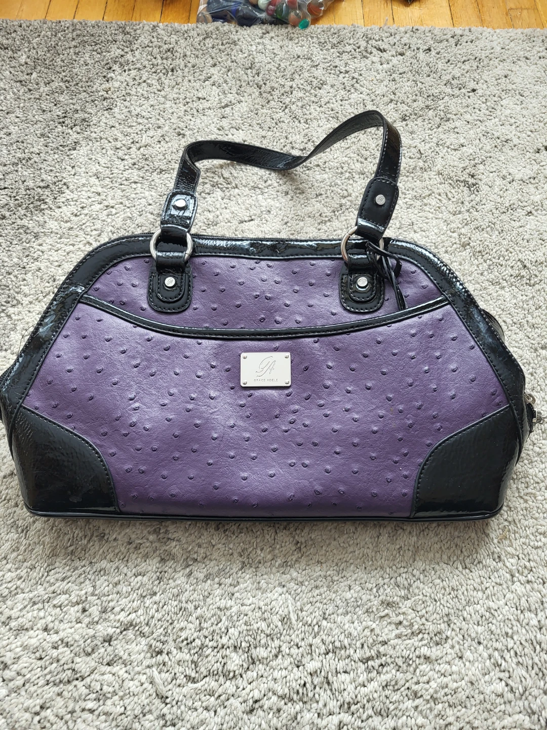 Grace Adele Purple Ostrich Embossed Handbag - photo 2