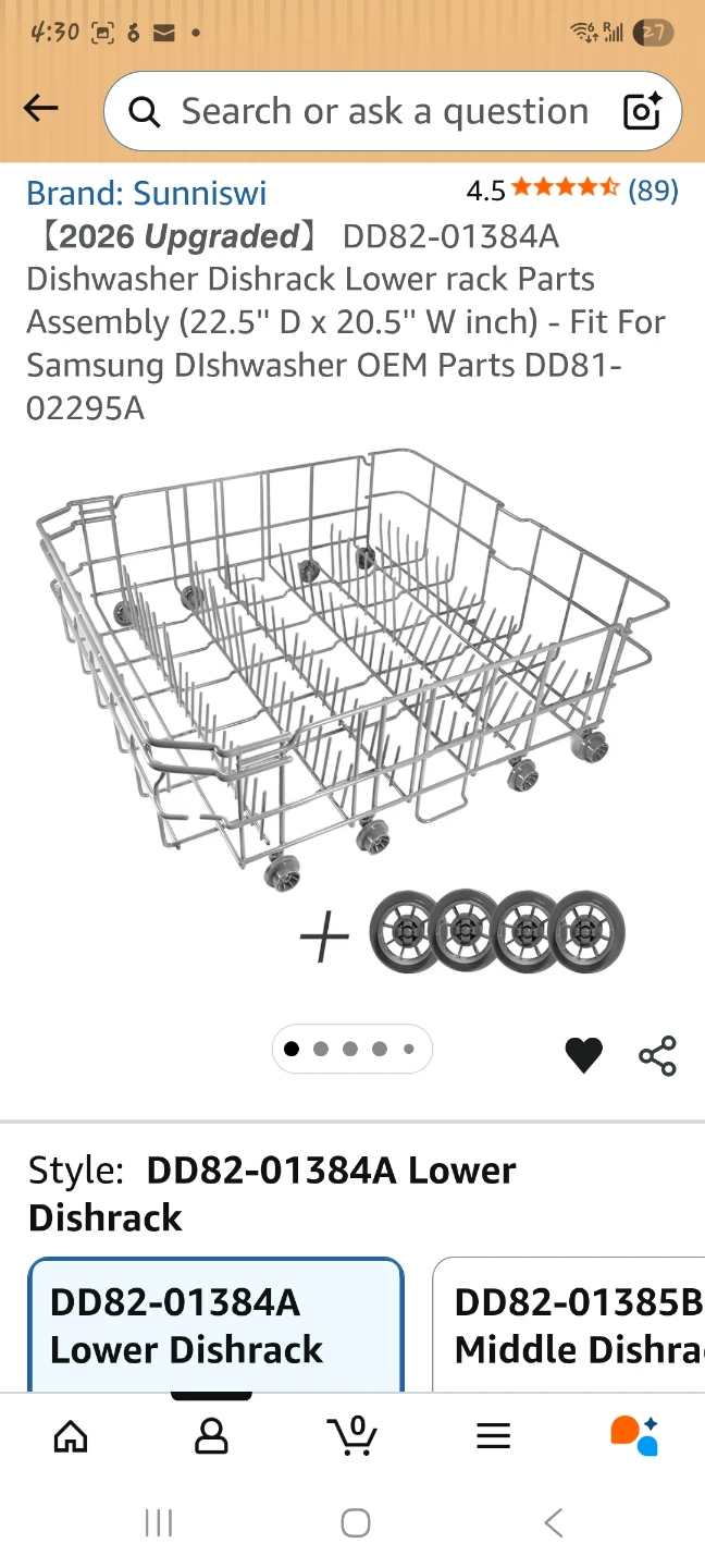 Dishwasher Lower Rack with Wheels DD82-01384A