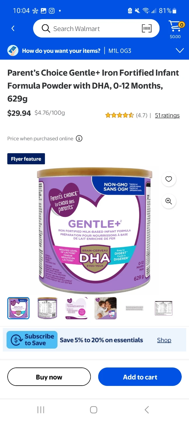 Sealed Parent's Choice Gentle+ Infant Formula, 629g