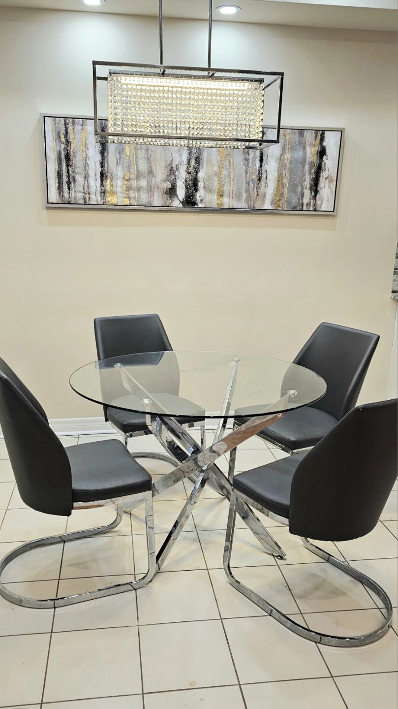 Glass Top Dining Table with 4 Chairs