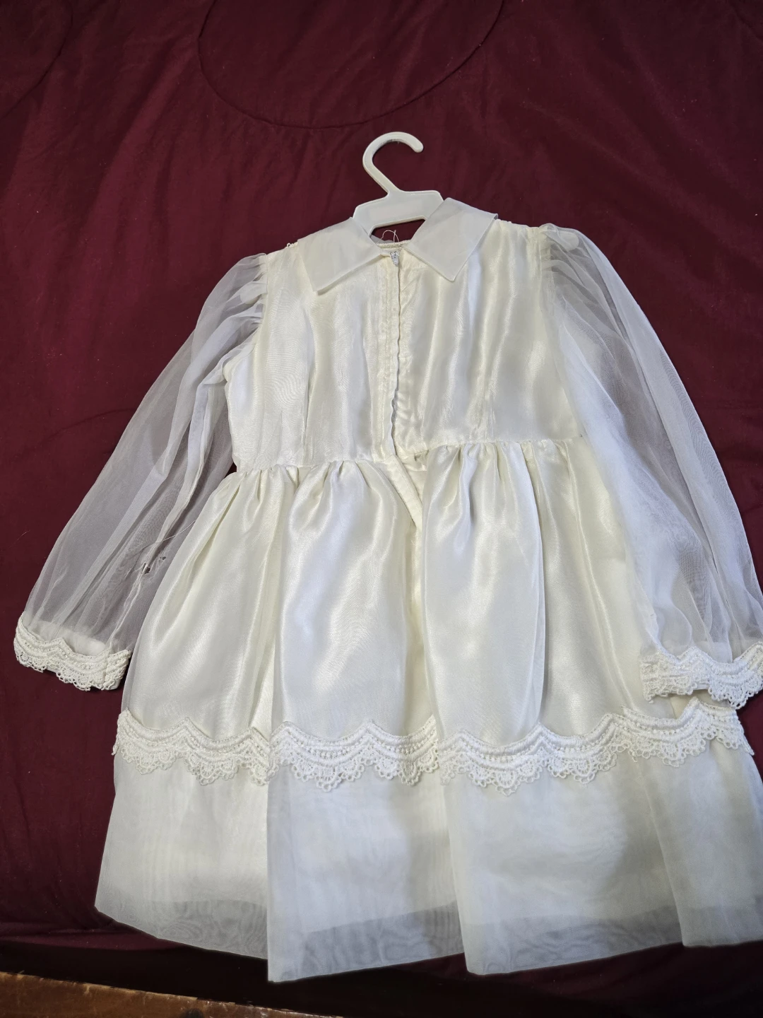 White Formal First Communion Dress with Lace Trim - photo 5