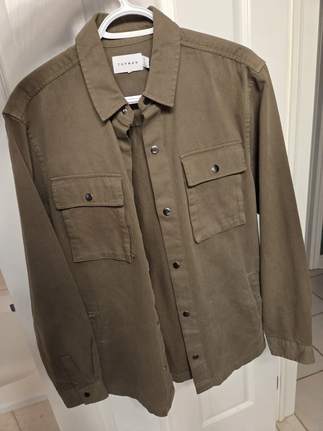 TOPMAN Olive Green Button-Up Shirt Jacket