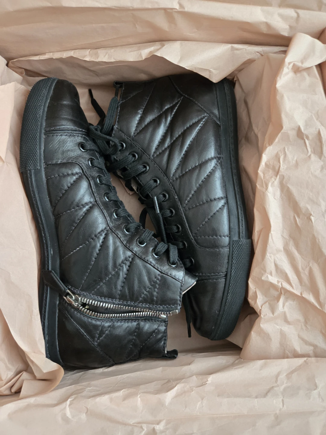Miu Miu Quilted Black Leather High-Top Sneakers
