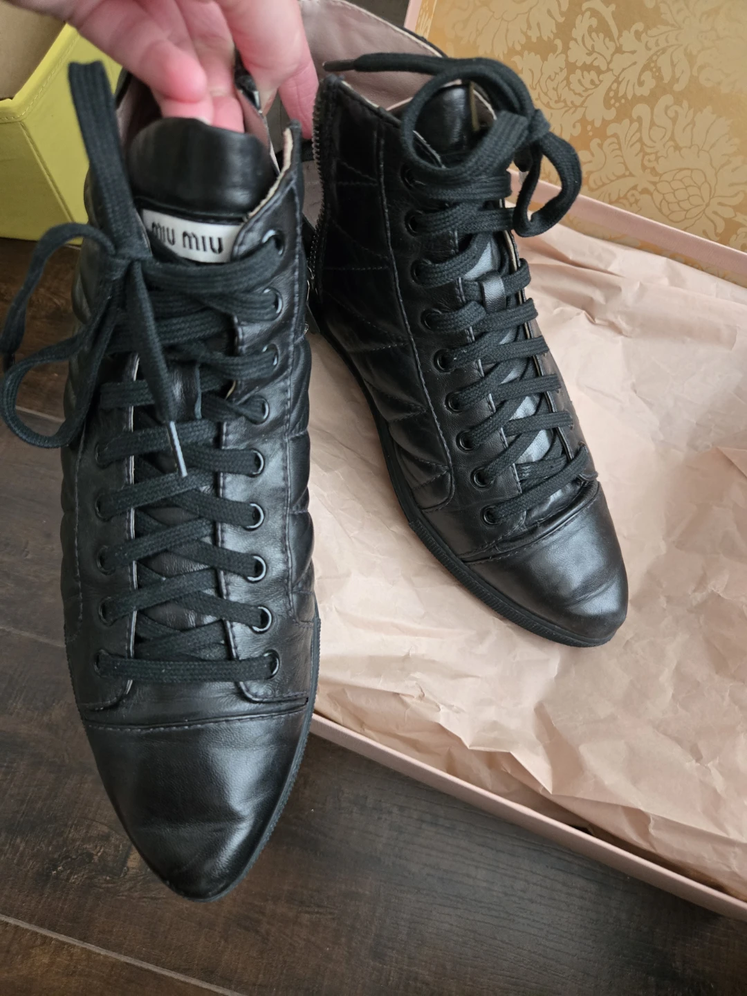 Miu Miu Quilted Black Leather High-Top Sneakers - photo 2