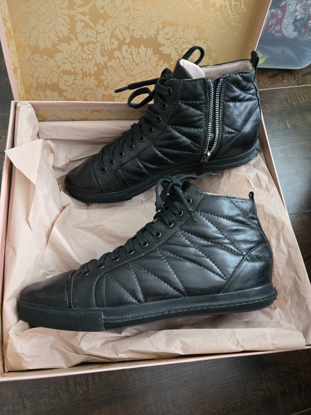 Miu Miu Quilted Black Leather High-Top Sneakers - photo 3