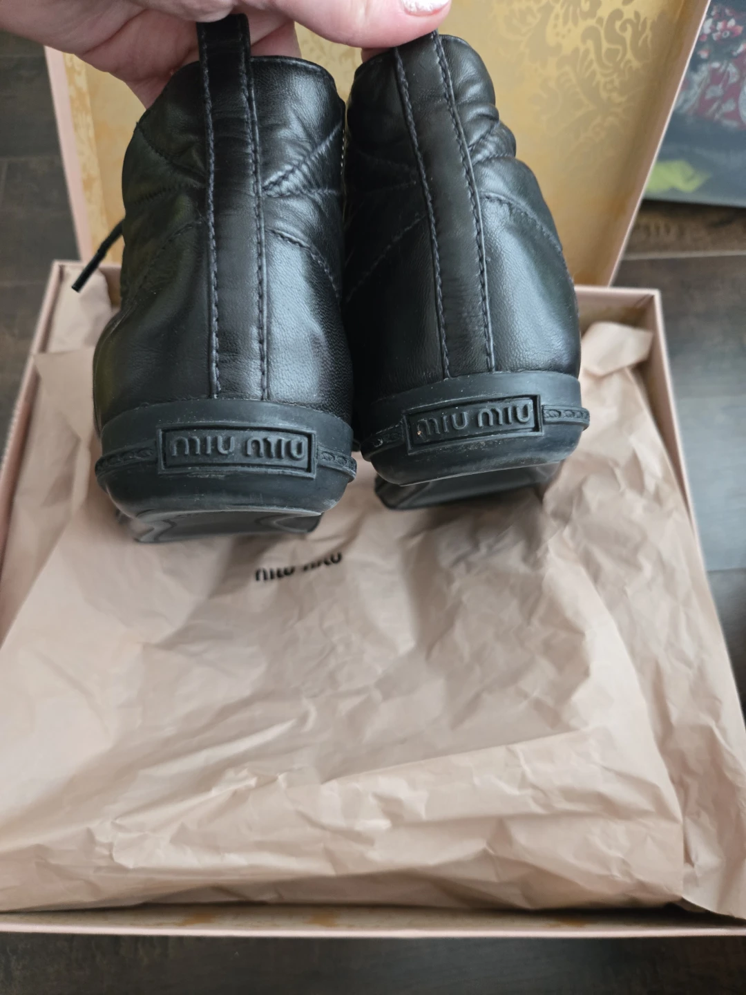 Miu Miu Quilted Black Leather High-Top Sneakers - photo 4