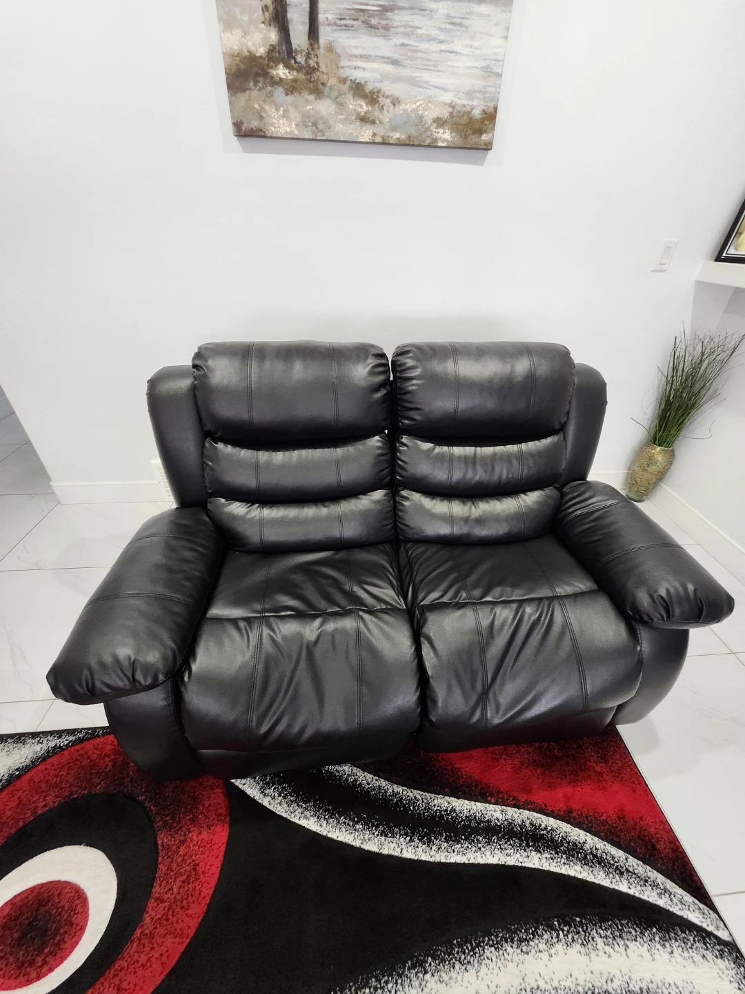 Black Faux Leather Loveseat Recliner - photo 2