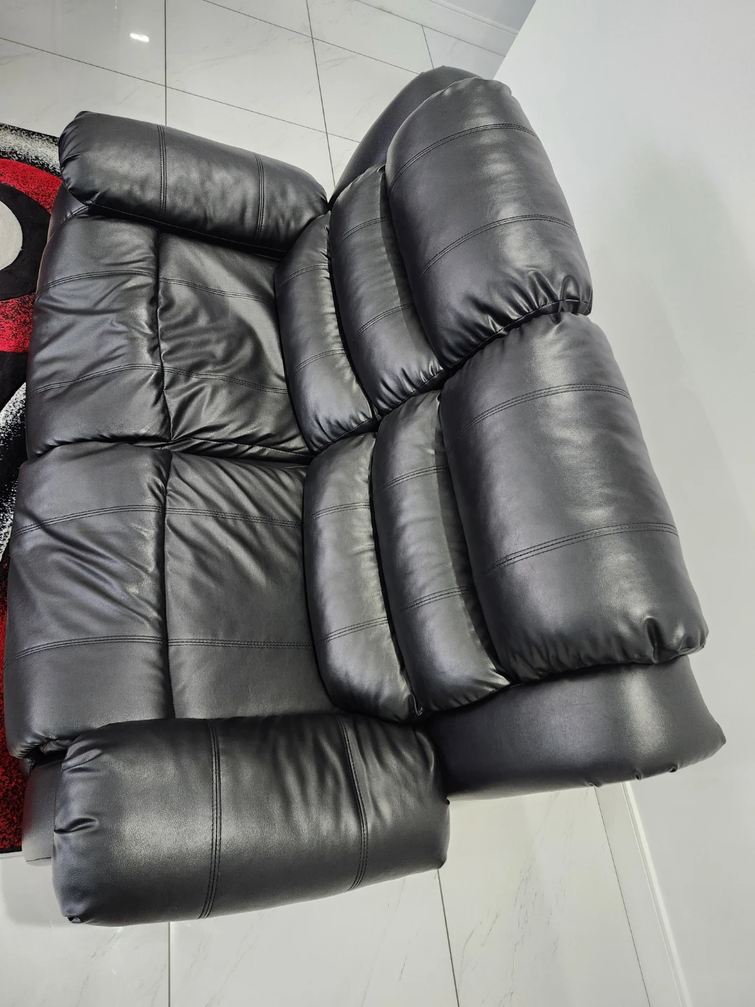 Black Faux Leather Loveseat Recliner - photo 3