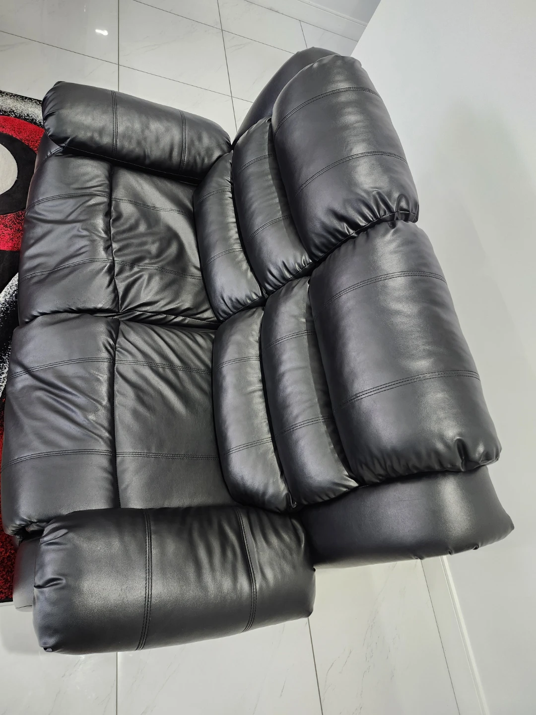 Black Faux Leather Loveseat Recliner - photo 4