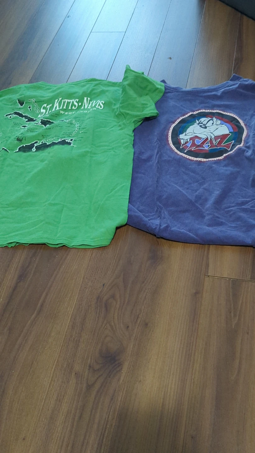 Two T-shirts: St. Kitts & Nevis and Looney Tunes Taz