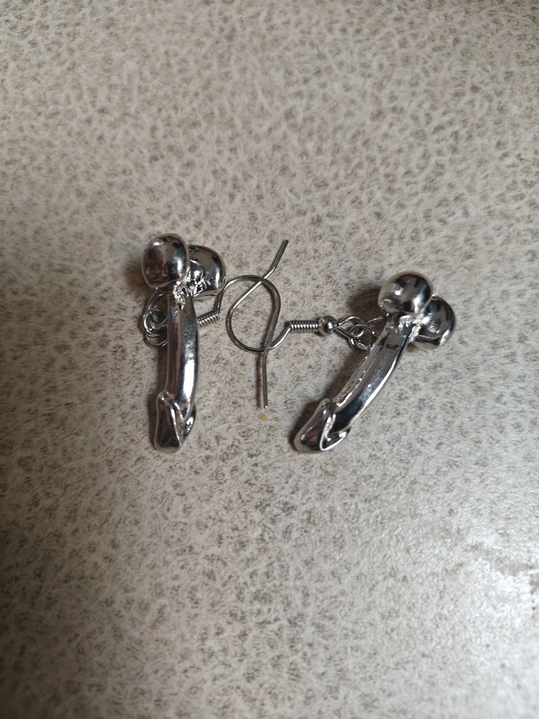 Silver Tone Penis Earrings