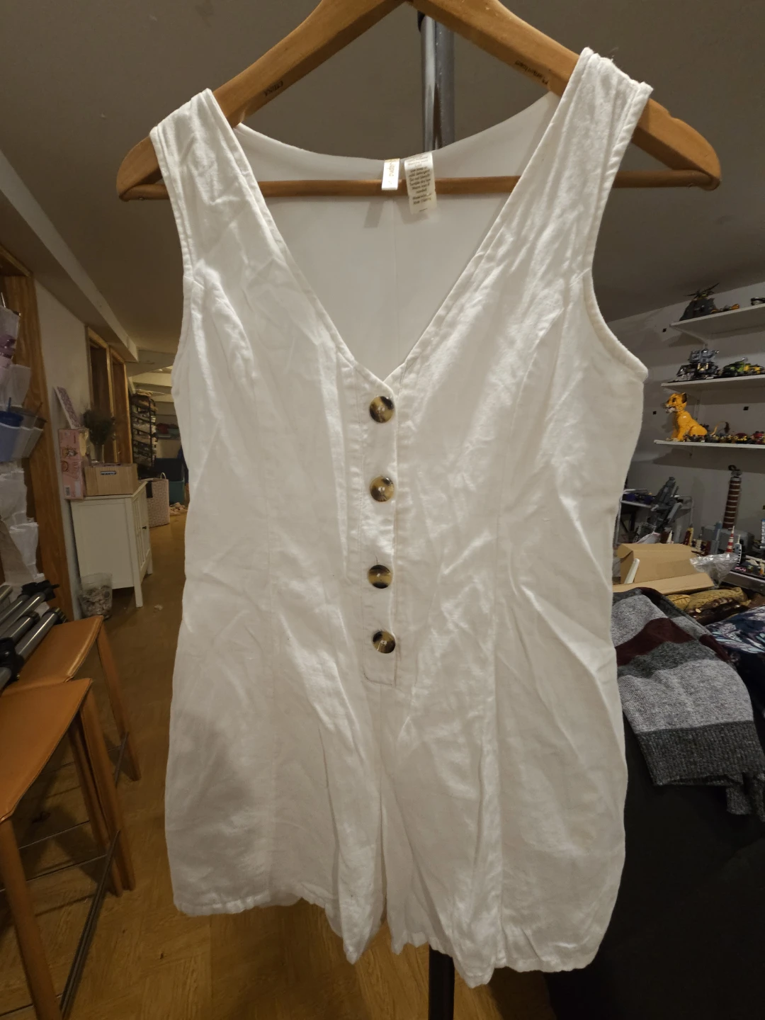 Japna White Linen Blend Romper Shorts Size S