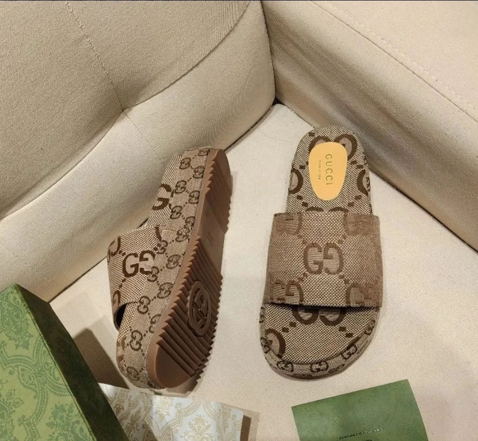 Biege Platform Slide Sandals Size 38