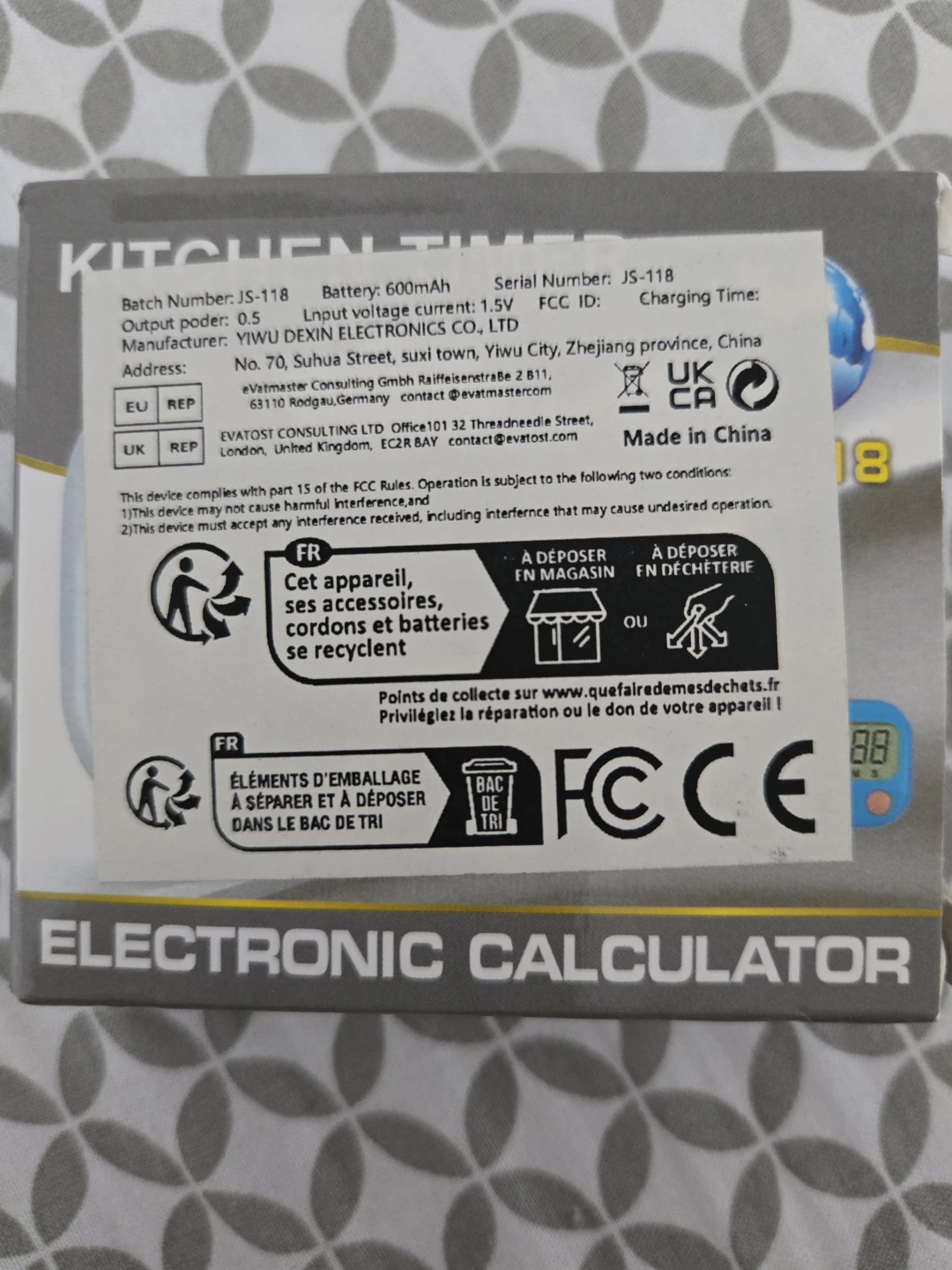 Kitchen Timer JS-118 Electronic Calculator