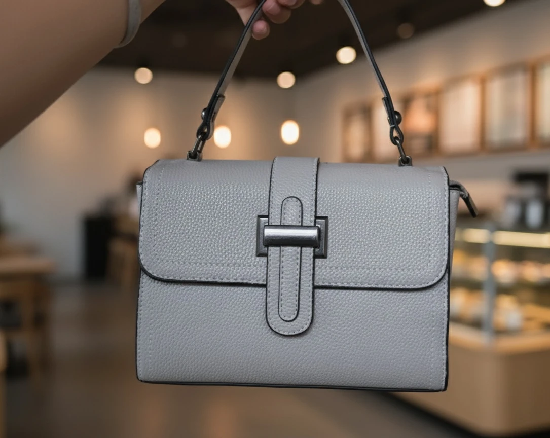 Light Grey Textured Shoulder Bag