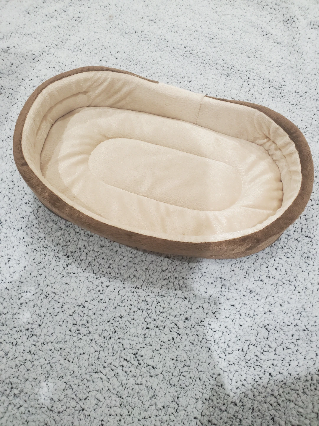 Brown and beige plush pet bed