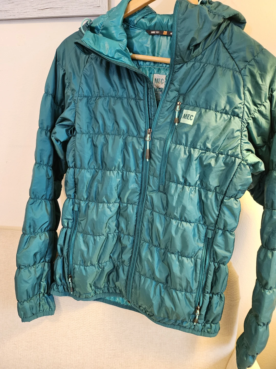 MEC Puffy Hooded Jacket - Teal - Size S
