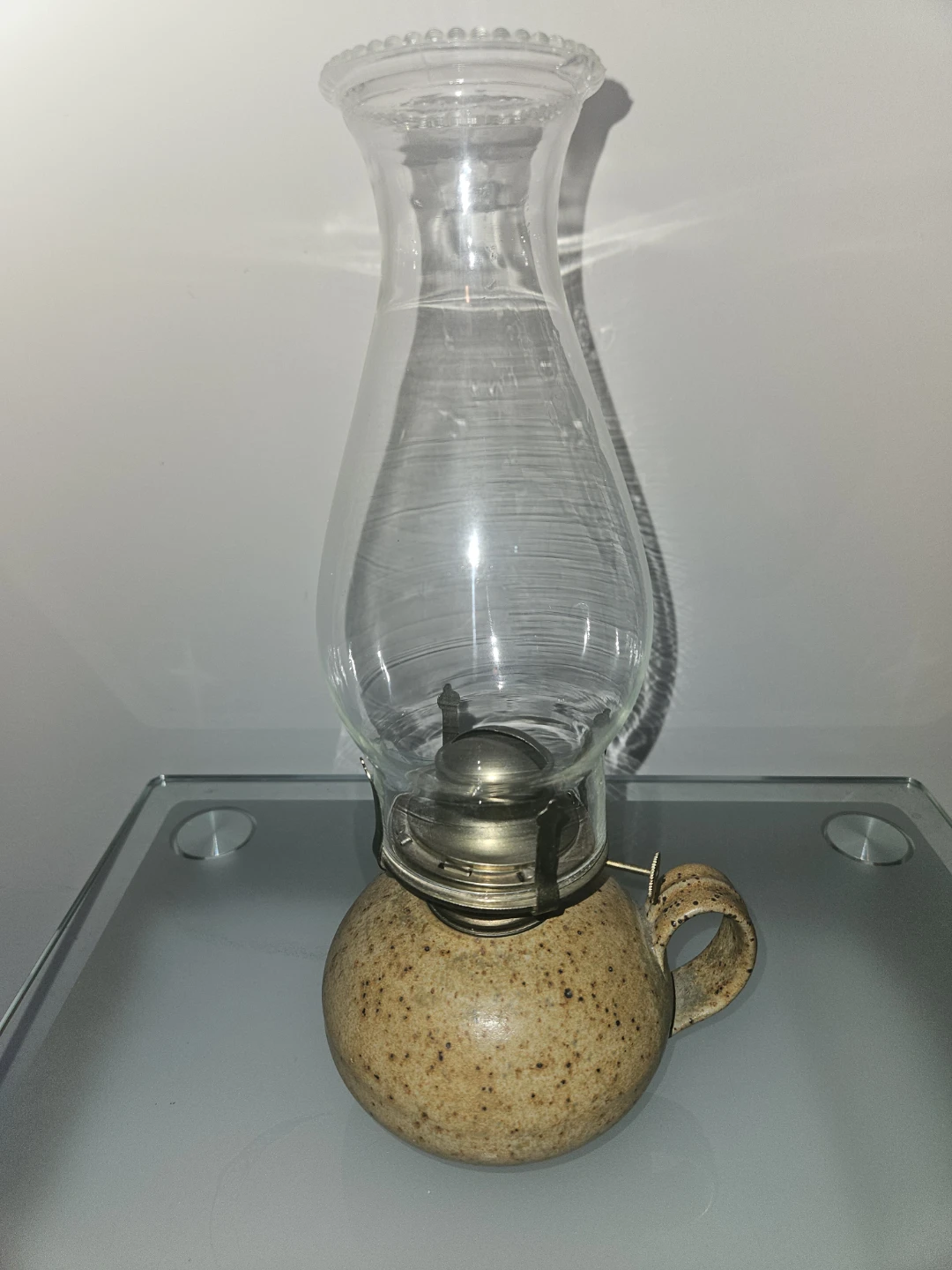 Ceramic Oil Lamp with Glass Shade