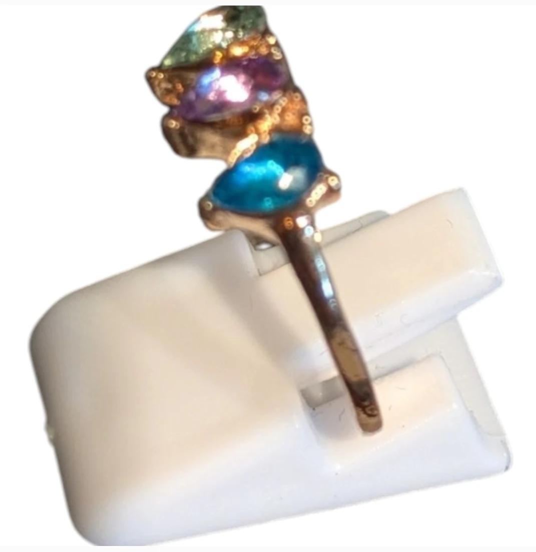 Rose Gold Tone Ring with Three Pear-Cut Gemstones - photo 2