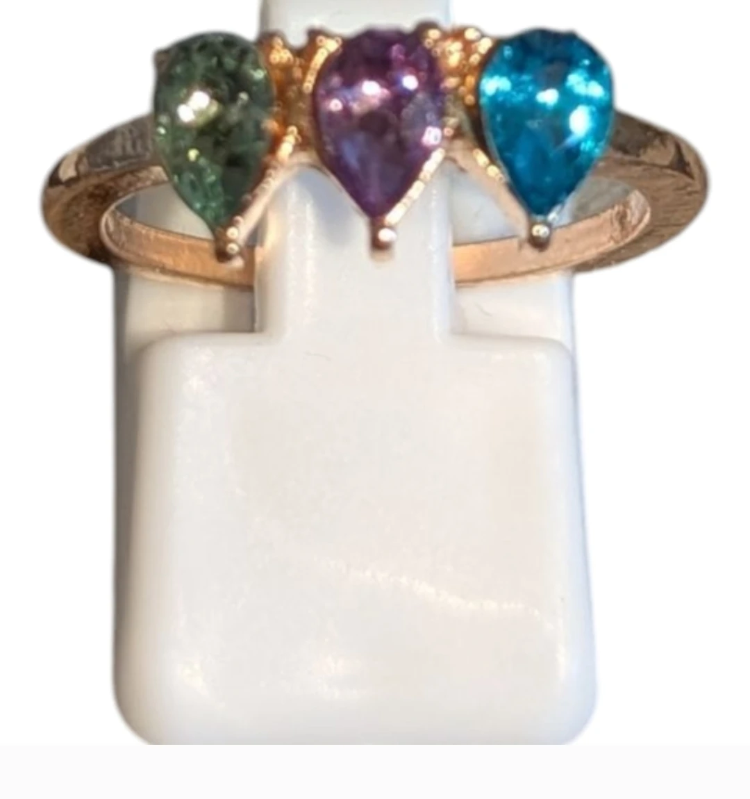 Rose Gold Tone Ring with Three Pear-Cut Gemstones - photo 3