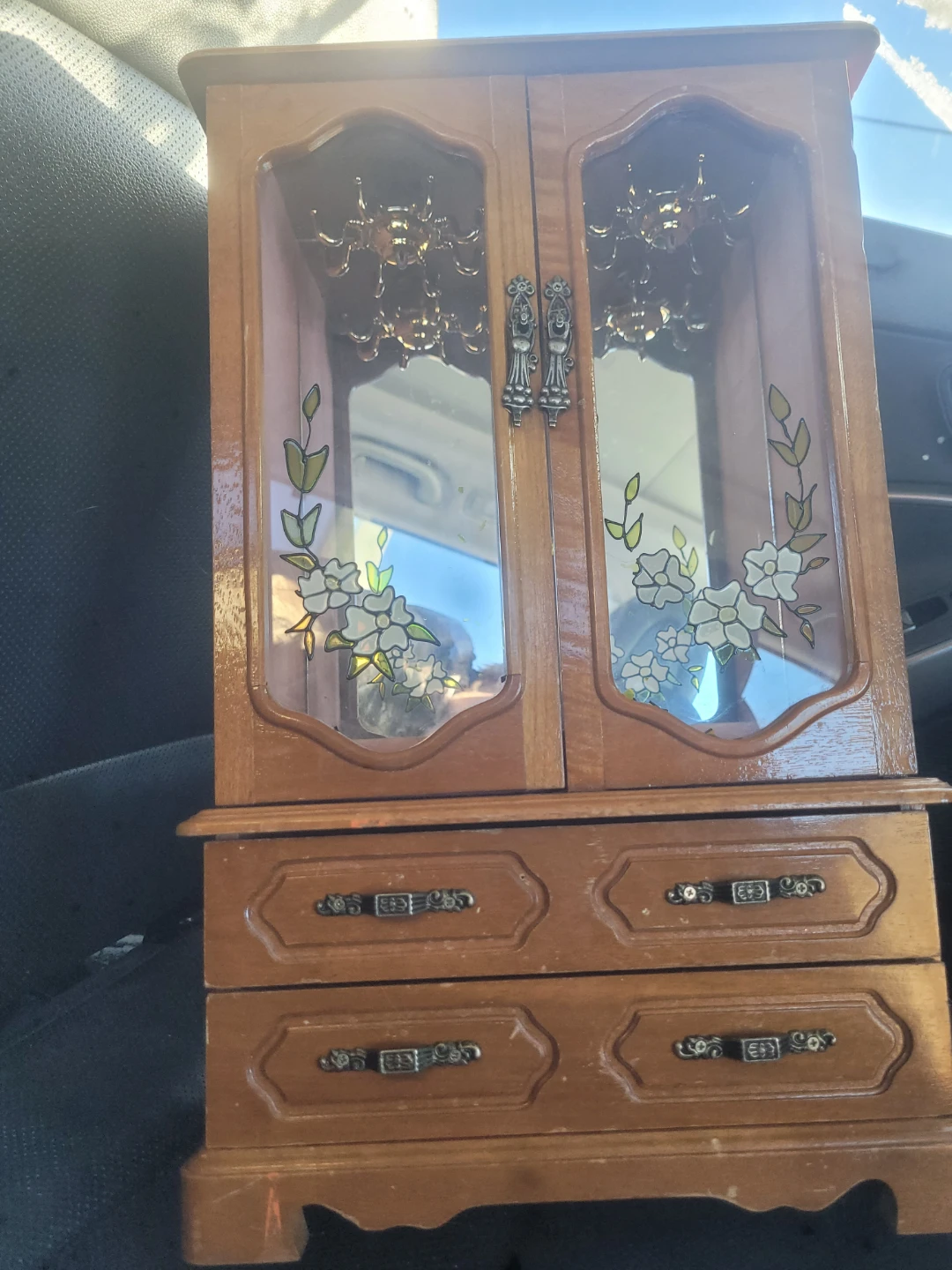 Wooden Jewelry Box with Mirrored Doors and Drawers - photo 2