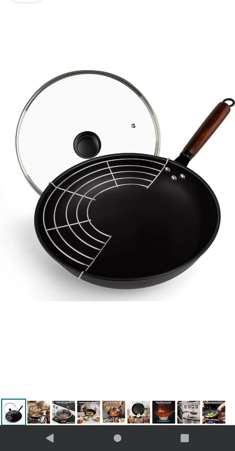 Pan 13.4 inch Carbon Steel Wok with Lid and Rack - photo 2