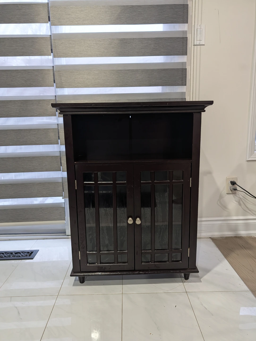 Dark Brown Media Console Cabinet with Glass Doors