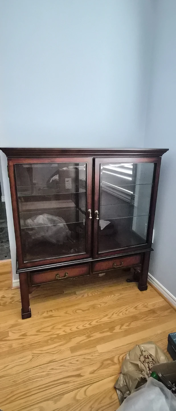 Wooden China Cabinet with Glass Doors and Drawers